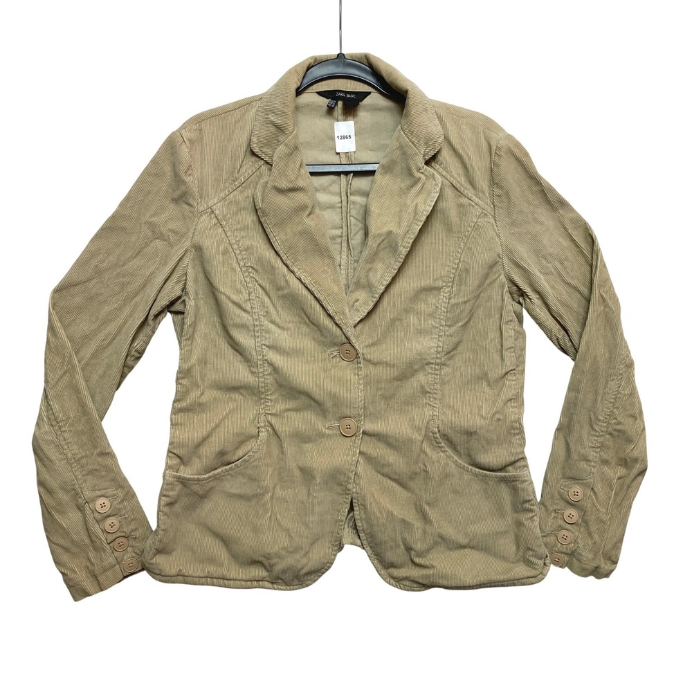 Zara Blazer Womens XL Tan Basic Corduroy Button Down Professional Jacket